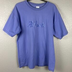 Activewear Size Large Blue Embroidered Short Sleeve Crew Neck Atlanta T-Shirt